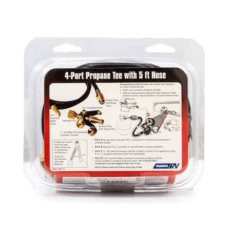 Camco BRASSTEE W/4 PORTS, W/5FT HOSE, CLAMSHELL 59125